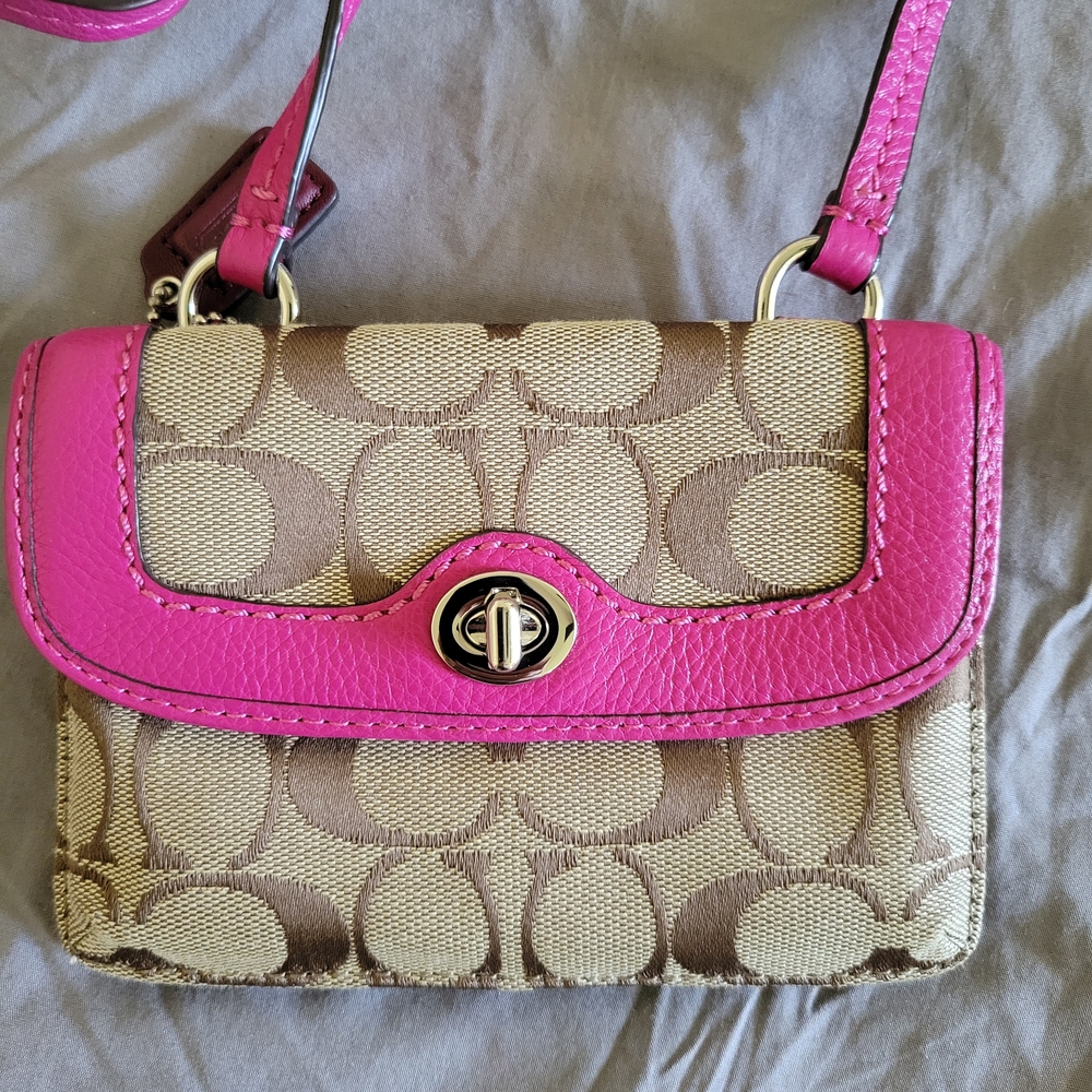 Coach Pink and Tan Signature Crossbody Bag